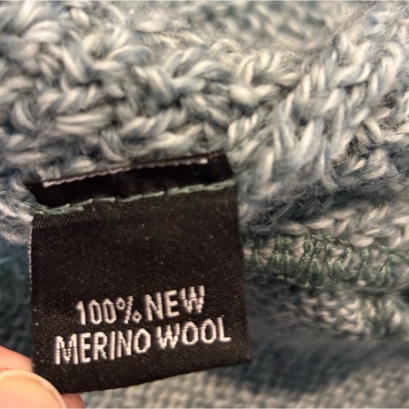 NWT Original Aran Co. Teal Cable Knit Asymmetric Zip Funnel Neck Wool Cardigan S - Picture 9 of 10